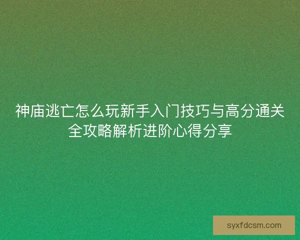 神庙逃亡怎么玩新手入门技巧与高分通关全攻略解析进阶心得分享
